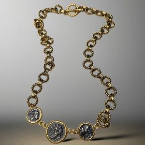 18k Gold Plated Etruscan Ancient Coin Chunky Toggle Artisan Necklace